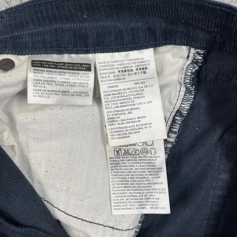 Levis 514 Straight Fit Corduroy Pants Mens 33x32 Navy Blue Stretch 00514-0729